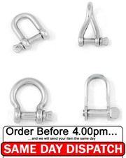 Shackles D Flat Tiwsted Bow Stainless Steel A4 Marine Grade 316 Sizes M4 to M10