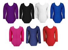 Girls Leotard School Swimming Stretchy Ballet Dance Gymnastic Sports Long Sleeve