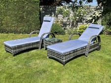 2x Rattan Outsunny Garden Sun Loungers with Cushions Outdoor Patio Furniture