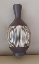Modern collectable brown and cream striped pottery vase Danish style