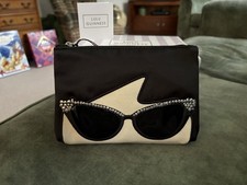 Lulu Guinness Jewel Glasses Doll Face Top Zip Bag.Black.Satin.Make Up.Purse.BNIB