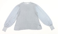 Zara Women Grey Metallic Puff Sleeve Pullover Jumper Size M