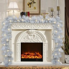 9ft Christmas Garland with Lights White Door Outdoor Fireplace Window Decoration