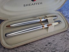 Sheaffer Prelude Chrome with Gold Trim Fountain Pen and Rollerball set - Vintage