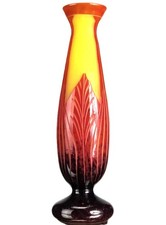 Le Verre Français Vase Leaves of Taba? Schneider Art Deco Gallé Glass Paste