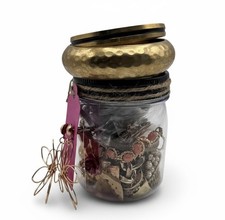 Mystery Gold Tone Jewellery Jar 20 Wearable Pieces Vintage Modern Christmas Gift