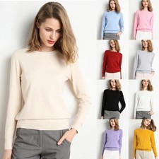 Ladies Crew Neck Blend Jumper Brown Cream Blue Red Pink Sweater Soft Knit S-3XL