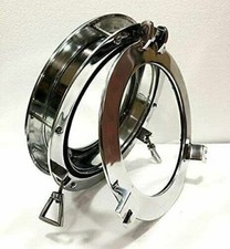 12'' Chrome Marine Canal Porthole-Door Window Both Side Round Glass Wall Decor