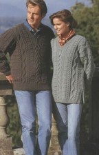 1832 MAN'S LADY'S CHUNKY CABLED SWEATERS 28-48" VINTAGE KNITTING PATTERN COPY