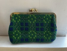 Vintage Traditional Welsh Wool Tapestry Green Blue Lime Green Two Pocket Purse 