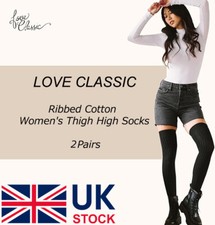 2 Pairs Ribbed Cotton Women's Thigh High Socks Over the Knee Boot Leg Warmers