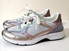 Gabor Sporty Rolling Soft White Metallic Leather & Mesh Trainers Size UK 11