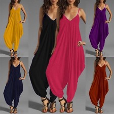 Ladies Long Harem Jumpsuit Playsuit Baggy Romper Ankle Long Leg 8-30