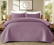 3 Piece Quilted Bedspread Basket Weave Emboss Bedding Set King Size Bed Throws