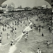 Stereoview Bathers Coney Island New York Roller Coaster Stauch Baths Tetley Tea