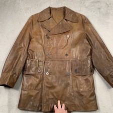 Vintage Leather Coat Womens XL Brown Tan Trench Double Breast Duster Jacket