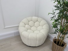 DFS Honeycomb Swivel Accent Chair In White Teddy Fabric - Delivery Available