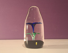 Rare Vintage Strathearn S76 Blue Flower Scottish Glass Paperweight Original Tag