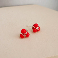 Red Coral Stud Earrings 925