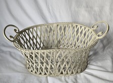 Shabby Chic Cream Painted Metal Two Handled Basket Distressed Finish
