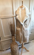 Papaya Faux Sheepskin Waistcoat Beige Boho Long Line Size 14 VGC