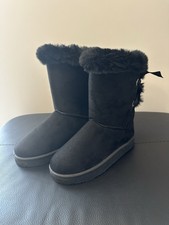 Brand New - Black Suede Feel, Faux Fur Lace Up Boots