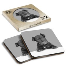 2 x Boxed Square Coasters - BW - Cute Old English Bulldog Puppy Dog  #42763