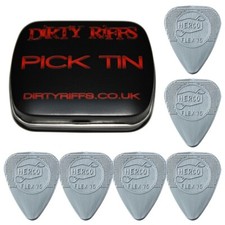 6 x Dunlop Herco Flex 75 Silver Heavy Guitar Picks Plectrums In A Handy Pick Tin