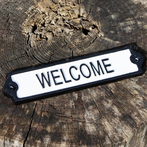Cast iron welcome wall sign - iron,