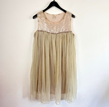 Again & Again Party Dress Size 14 Beige Tulle Sequins Fairycore Romantic Boho