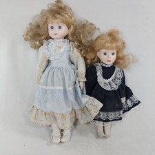 Porcelain Dolls x2 Soft Bodies Blonde Hair 40cm & 32cm Friends Sisters Vintage