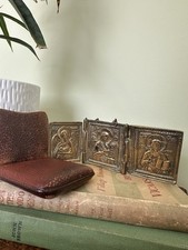 Rare Late 19th Century Orthodox Russian Bronze/Brass Icon Triptych .