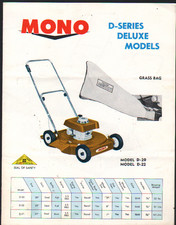 MONO "D-Series" Deluxe Pedestrian Rotary Lawn Mower Brochure Leaflet