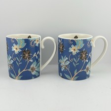 Pair of Monsoon Home x Denby Fine China Cups Mugs Tea Coffee Lucille Blue