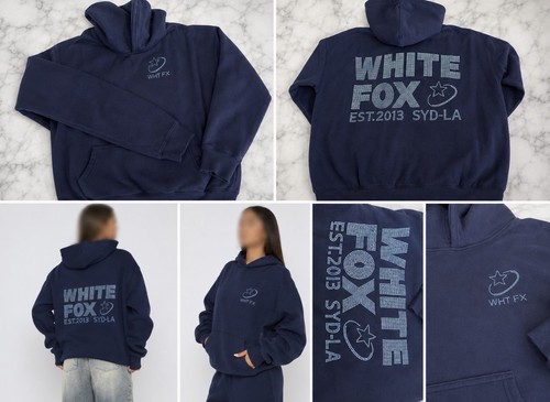 White fox navy blue rhinestone - white,