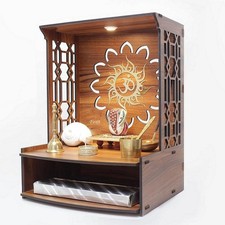 Wall Mounted Wooden Pooja Mandir with LED Light | Temple Stand for Home & Office