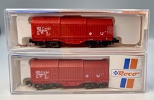 2x Roco N Gauge 8 Wheeled Bogie Telescopic Steel Wagons DB Cargo Red 25413