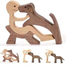 Wooden Woman Dog Carving