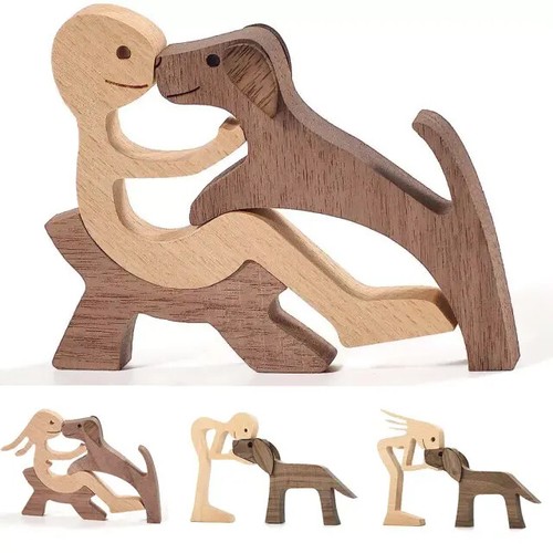Wooden woman dog carving - woman,