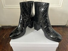 Other Stories Block Heel Croc Leather Ankle Boots Black  EU 36