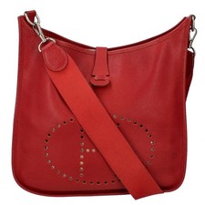 HERMES Evelyne Veau Epsom Shoulder Strap Crossbody Bag Red Gold Hardware Auth