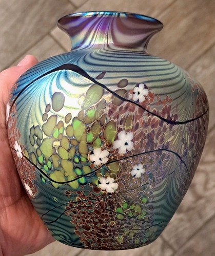 Okra art glass vase iridescent - okra,