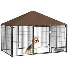 PawHut Outdoor Dog House Kennel with Canopy Top and Lock Rotating Bowl Holder