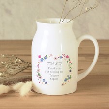 Personalised Floral Flower Jug Vase, Birthday Mothers Day Teacher Thank You Gift