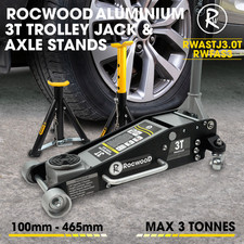 Low Profile Trolley Jack RocwooD 3 Ton Aluminium Steel & 3T Folding Axle Stands