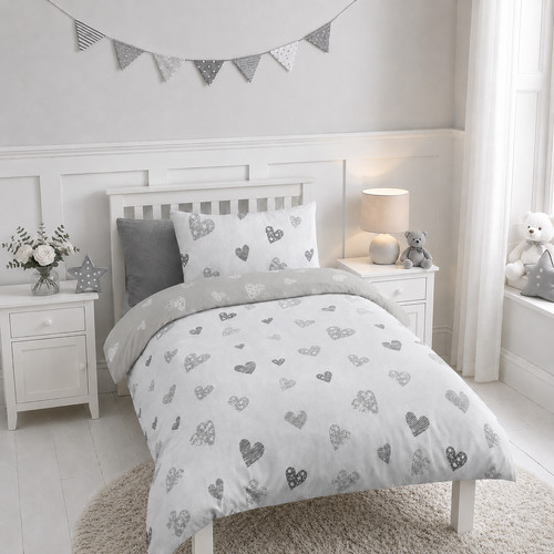Kids grey hearts duvet cover - kids,