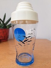 Vintage Retro 80s Panache Glass Cocktail Bar Shaker Maker Blue Sunset & Bird 