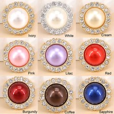  6PCS Round Shape Pearl Button Sparkling Crystal Motif for Jewelry Trimming  