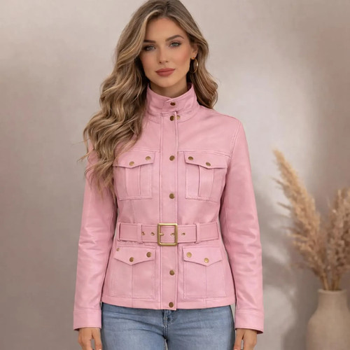 Pink sheep leather belted - sheep's,