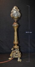 Early Victorian C-1865 lamp bronze arts & crafts early flame shade pearl switch